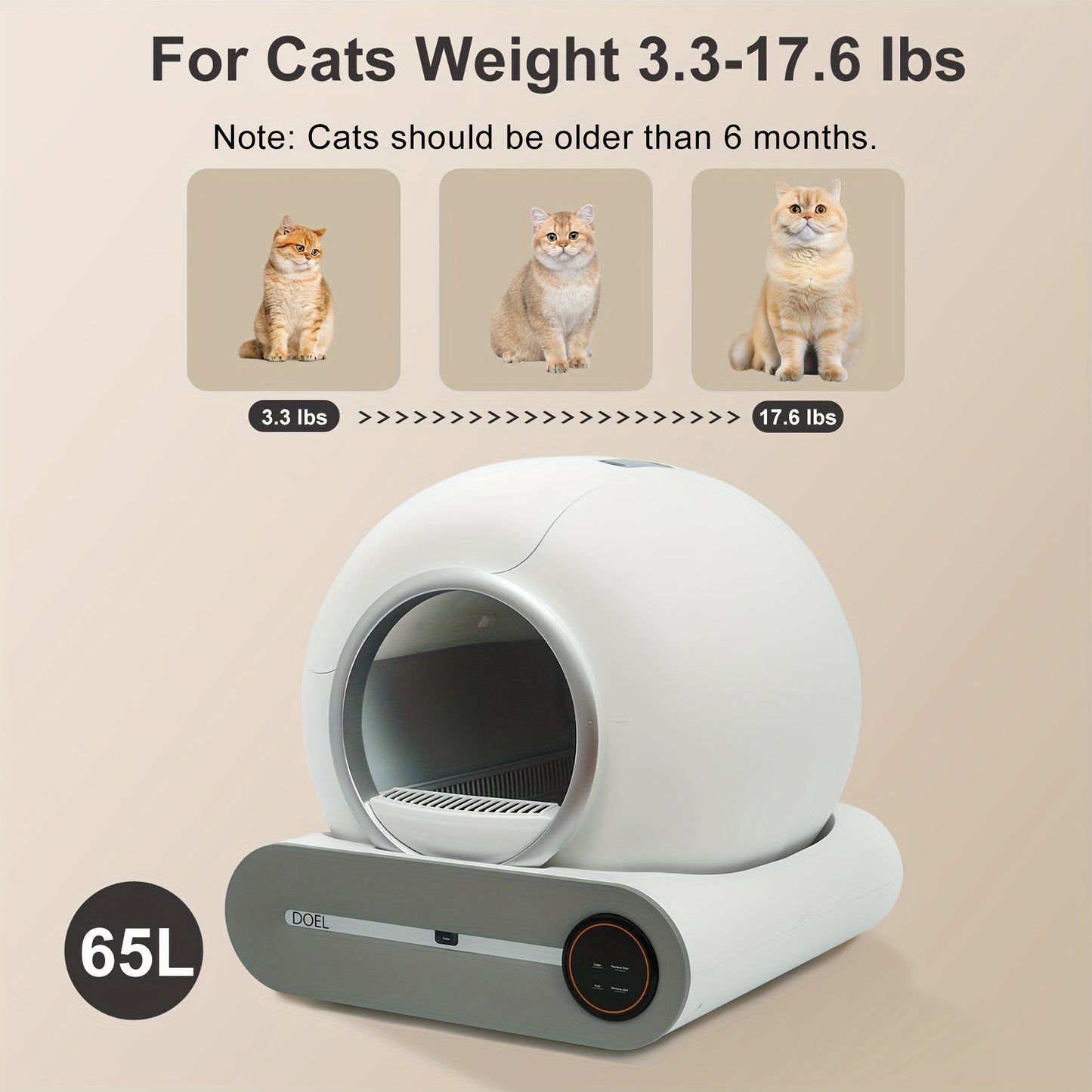 Automatische Kattenbak – Zelfreinigende Kattenbak – Elektrische Kattenbak – Slimme Kattenbak – Kattenbak Met App – 65L Grote Capaciteit – Infrarood- En Gewichtssensoren