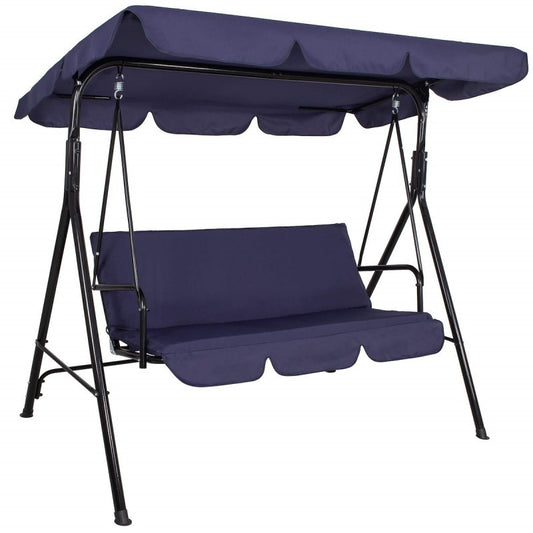 3-Persoons Schommel – Tuinschommel – Buitenschommel – Balkon Schommel – Relaxschommel – Verstelbaar Polyester Zonnescherm – Stevig Gepoedercoat Metalen Frame