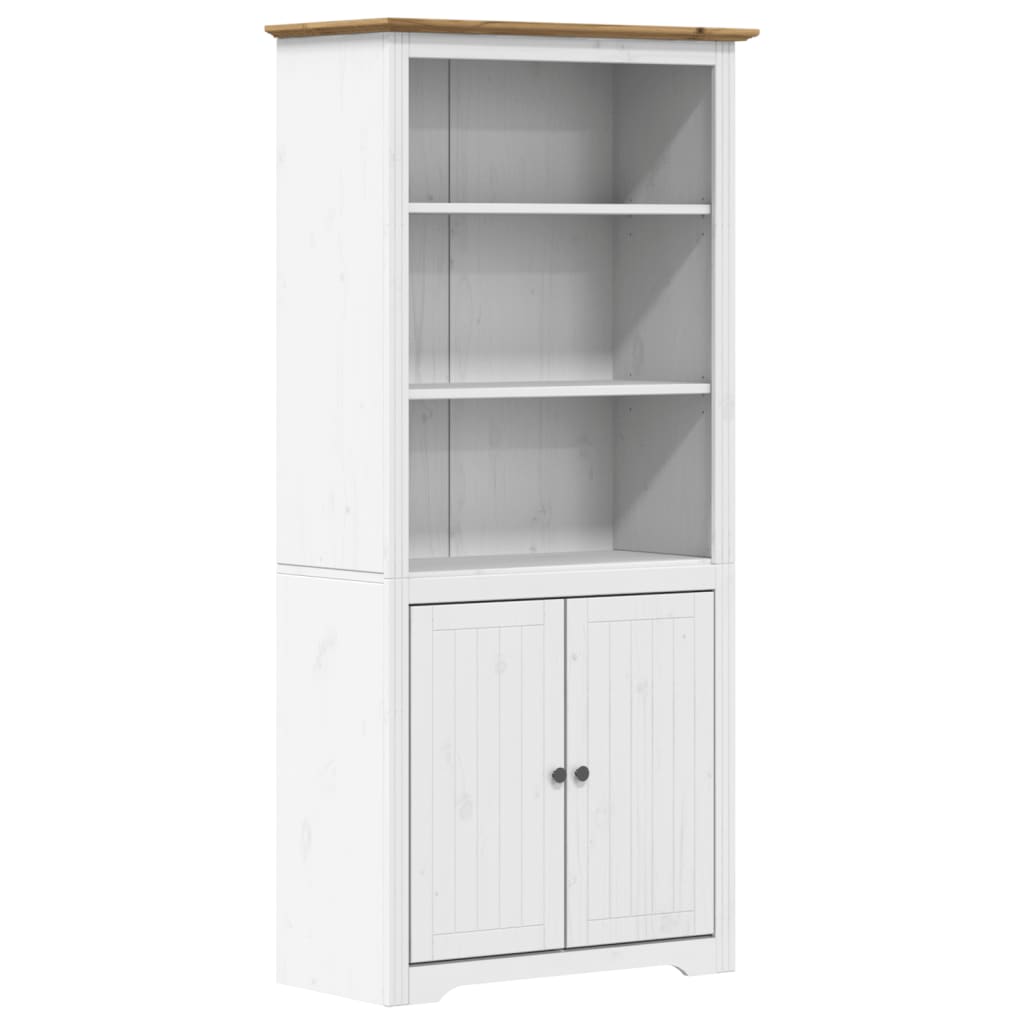 Boekenkast – Boekenkastje – Boekenplank – Opbergkast – Vakkenkast – Massief Dennenhout – 3 Open Planken & 2 Deuren – Warm Bruine Kleur