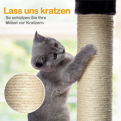 Krabpaal – Kattenboom – Klimpaal – Speelboom – Krabmeubel – Multifunctioneel met 2 kattenhuisjes – 170 cm hoog – Stabiel met sisal kraboppervlakken – Donkergrijs