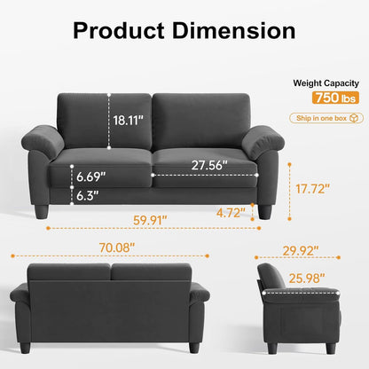 Loveseat – 2-Zitsbank – Bankje – Kleine Bank – Sofa – Compact 177,8 cm – Opbergruimte In Armleuningen – Stevig Houten Frame – Zachte Velvet Bekleding – Moderne Woonkamerbank