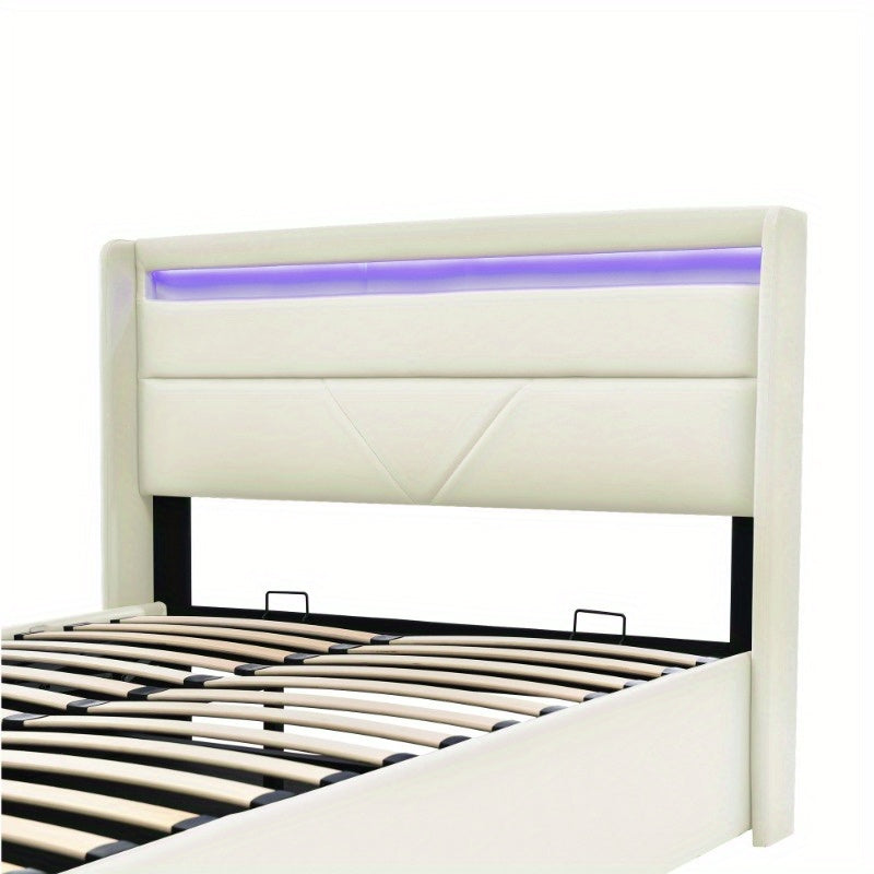 Hydraulisch Opbergbed – Bed Met Matras – Opklapbed – Stalen Bedframe – Tweepersoonsbed 160x200 cm – Klassiek Wit – Ruimtebesparend – Stevige Constructie