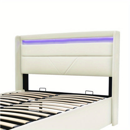 Hydraulisch Opbergbed – Bed Met Matras – Opklapbed – Stalen Bedframe – Tweepersoonsbed 160x200 cm – Klassiek Wit – Ruimtebesparend – Stevige Constructie
