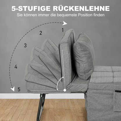 Opvouwbed – Vouwbed – Opklapbed – Logeerbed – Eenpersoonsbed – 8 cm Matras – 5-standen Verstelbare Rugleuning – Stabiel Stalen Frame – Grijs – 188x75x38 cm