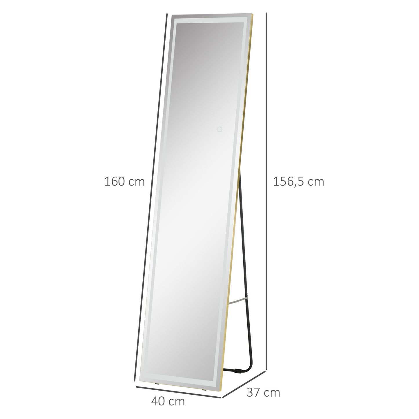 Staande Spiegel – Passpiegel – Wandspiegel – Volledige Lengte Spiegel – Kleedkamerspiegel – Dimbare LED-Verlichting – 156,5 x 40 x 37 cm – Zilverkleurig Frame