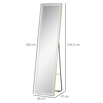 Staande Spiegel – Passpiegel – Wandspiegel – Volledige Lengte Spiegel – Kleedkamerspiegel – Dimbare LED-Verlichting – 156,5 x 40 x 37 cm – Zilverkleurig Frame