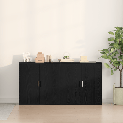 Sideboard – Dressoir – Opbergkast – Kast – Meubel – Set Van 2 – Zwart Eikenhout – 79x38x80 cm – Duurzaam Hardhout – Verwijderbare Opbergruimte