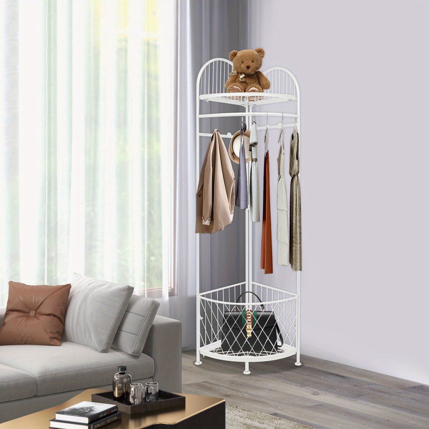Vrijstaande Kledinghanger – Kapstok – Kledingrek – Garderoberek – Kledingstandaard – Zilverkleurig Carbonstaal – Modern Diamantontwerp – Verstelbare Voeten – 180 cm Hoog