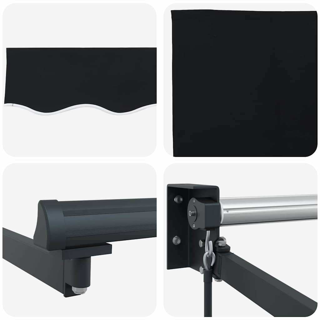 Uitschuifbare Zonwering – Terrasoverkapping – Zonnescherm – Balkon Beschutting – Knikarmzonwering Zwart – 450x300 cm – UV- en Waterbestendig Doek