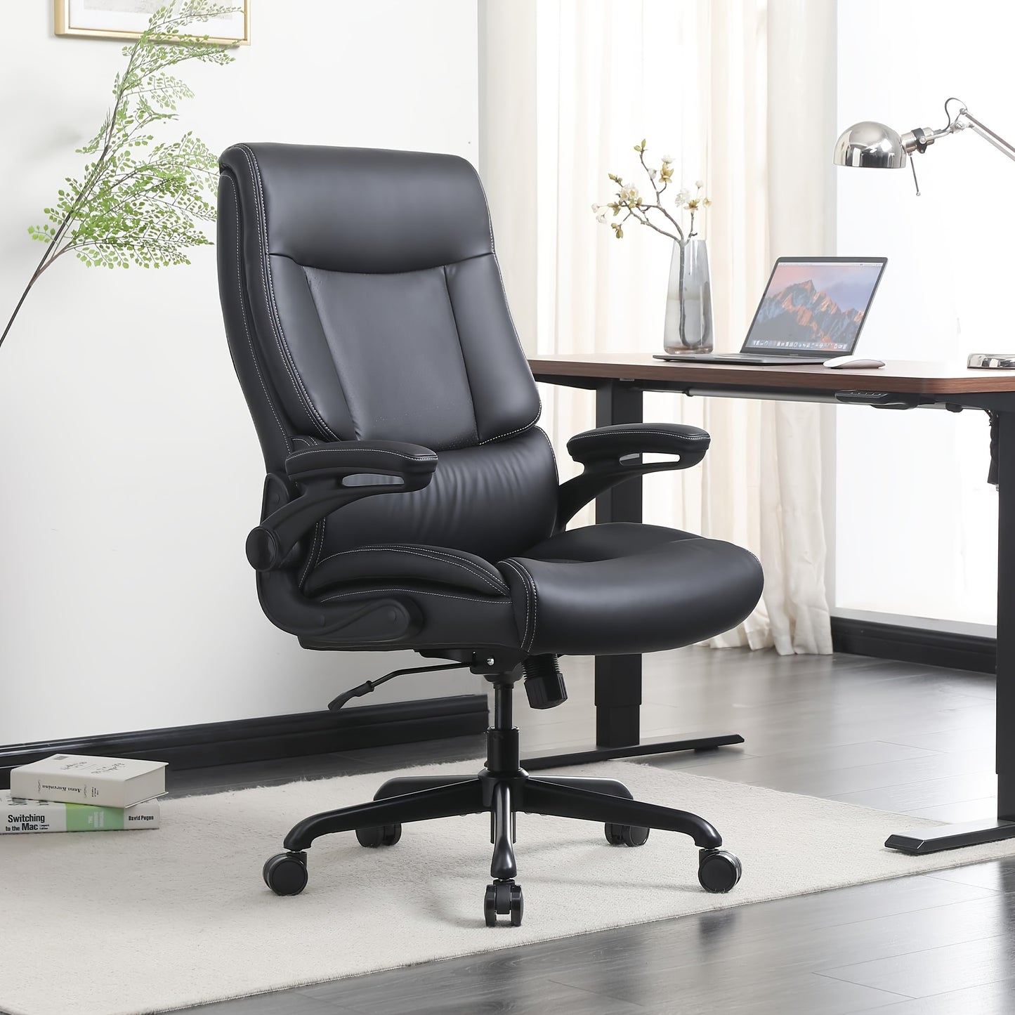 Grote Bureaustoel – Grote Werkstoel – Stevige Bureaustoel – Ergonomische Stoel – Bureaustoel Beige – Maximaal Draaggewicht 226,8 kg – Flip-up Armleuningen