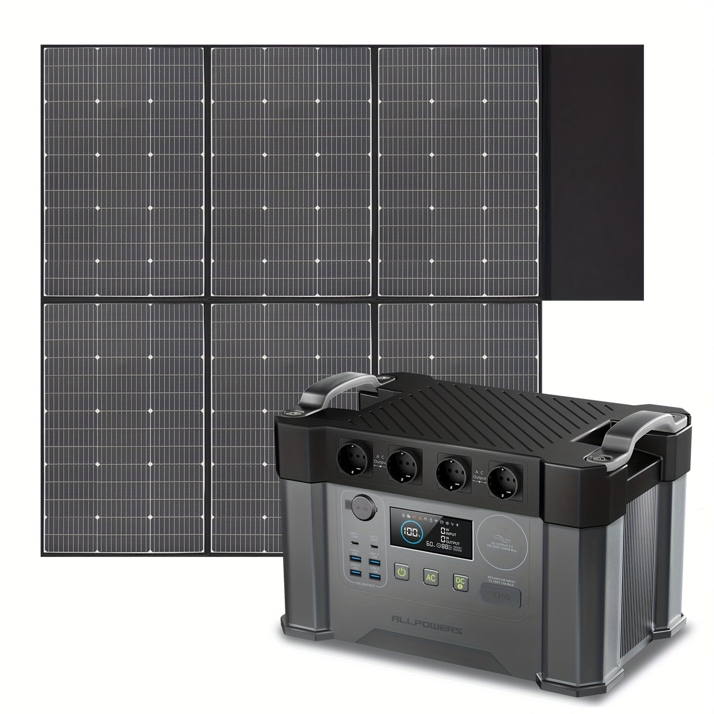 Zonnegenerator – Powerstation – Stroomgenerator – Draagbare Energiecentrale – Solar Powerbank – 2400W Continu Vermogen – 1451,6Wh Li-ion Batterij met UPS en MPPT Snelladen