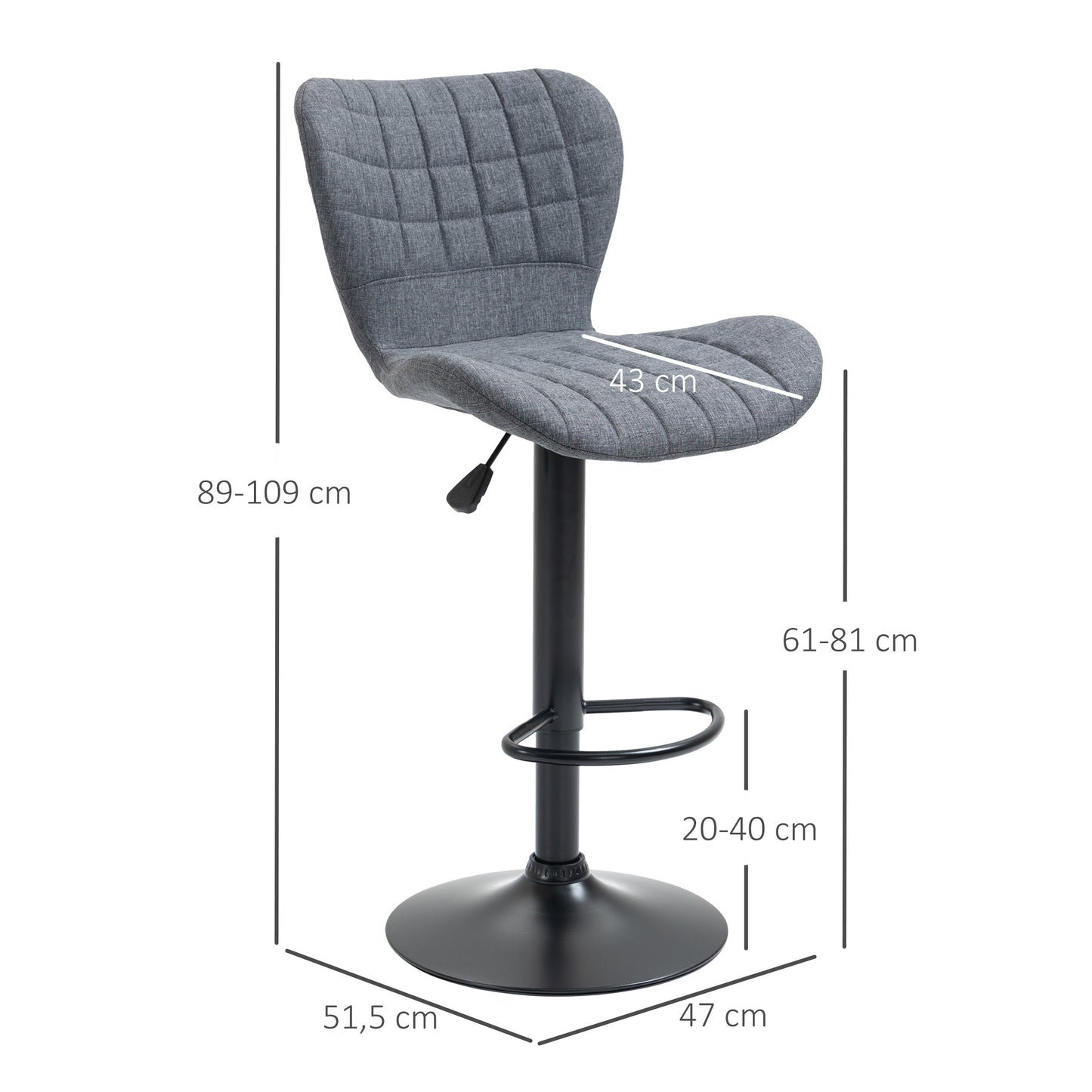 Barkrukken – Barstoelen – Krukken – Hoge Stoelen – Verstelbare Barkrukken – Grijze Fluwelen Bekleding – 360° Draaibaar – Zithoogte Verstelbaar 61-81 cm
