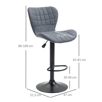 Barkrukken – Barstoelen – Krukken – Hoge Stoelen – Verstelbare Barkrukken – Grijze Fluwelen Bekleding – 360° Draaibaar – Zithoogte Verstelbaar 61-81 cm