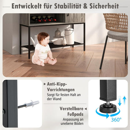 Dressoir – Opbergkast – Ladekast – Buffetkast – Wandkast – Met Wijnrek – Industrieel MDF & Metaal – 100x35x83 cm