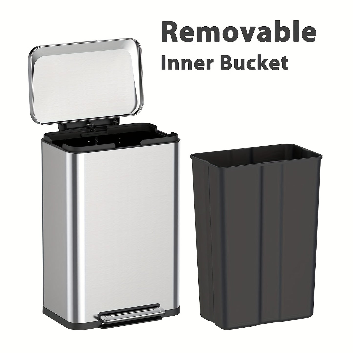 Afvalemmer – Pedaalemmer – Vuilnisbak – Prullenbak – Afvalbak – RVS 2-in-1 set 50L + 8L – Soft-close deksel – Voetpedaal bediening