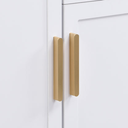 BTM Compact Wardrobe Hall Cabinet in White with Adjustable Shelves, Soft-Close Hinges, Hook Rail, Arched Doors, and Gold Metal Legs, Modern Hall Furniture 80×175.5×35 cm
