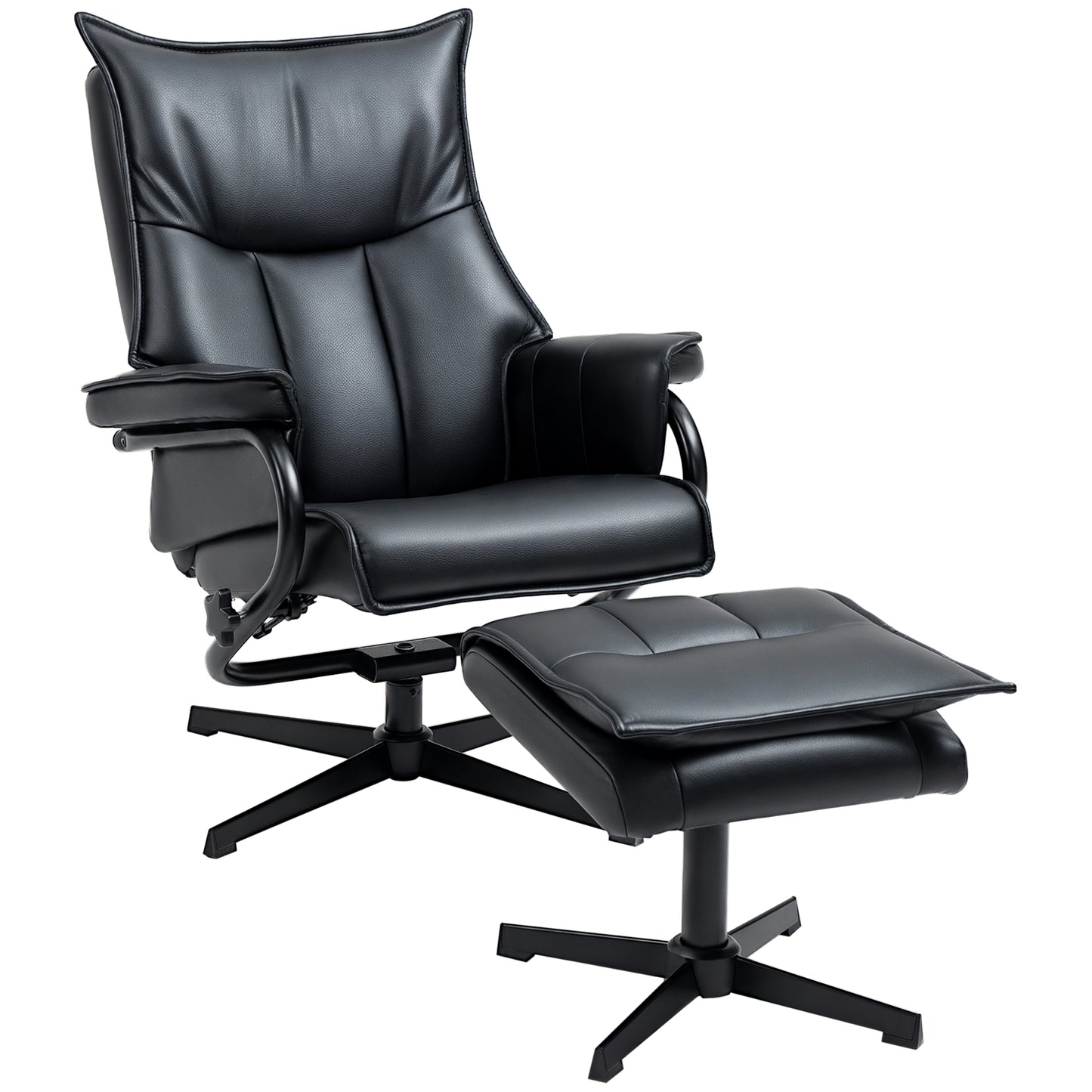 Relaxfauteuil – Relaxstoel – Zitstoel – Loungefauteuil – Draaifauteuil – Verstelbare Rugleuning 135° – Zwart Kunstleer Met Voetbank