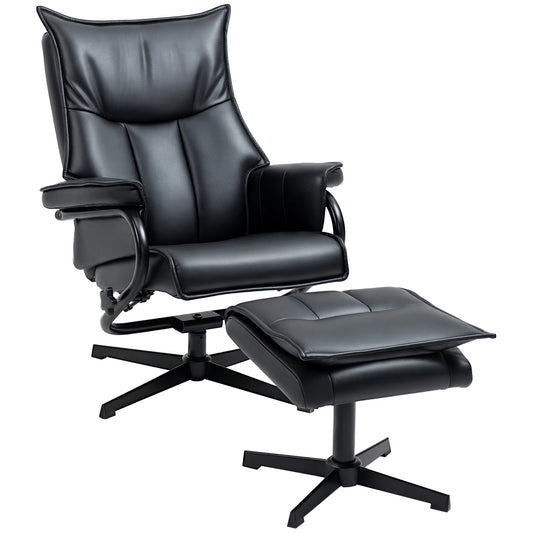 Relaxfauteuil – Relaxstoel – Zitstoel – Loungefauteuil – Draaifauteuil – Verstelbare Rugleuning 135° – Zwart Kunstleer Met Voetbank