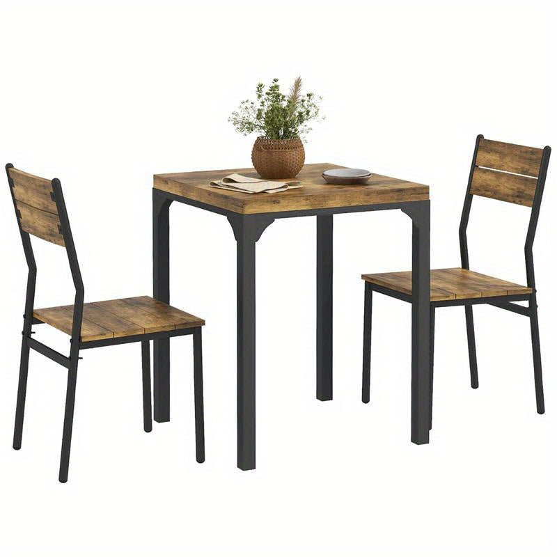 3-Teilige Essgruppe, Esstisch-Set, 1 Tisch, 2 Stühle, Mdf+Metall, Moderne Küchenmöbel, Schneller Aufbau, Platzsparend, Esstisch Im Landhausstil Geeignet Für Wohnzimmer, Esszimmer, Küche