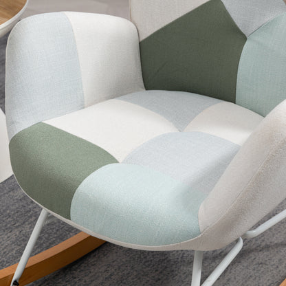 Relaxfauteuil – Fauteuil – Schommelstoel – Stoel – Zetel – Patchwork Stof – Schommelfunctie – Metalen Frame en Houten Poten – 85x69x98 cm