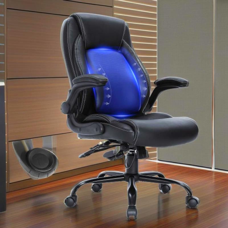 Ergonomische Bureaustoel – Kantoorstoel – Bureaustoel Met Hoge Rugleuning – Werkstoel – Desk Chair – Verstelbare Lendensteun – Memory Foam Zitting – Zwart Kunstleer – Metaal Frame – 5 Wielen