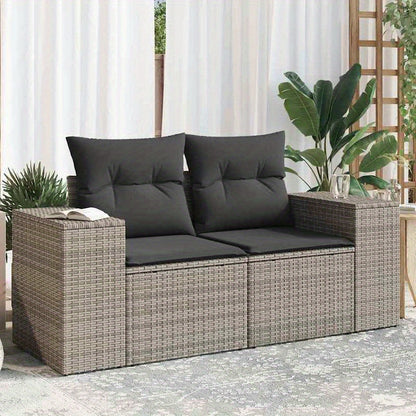 Buitensofa – Loungeset – Tuinbank – Loungemeubel – 2-zits Sofa – Weerbestendig Rotan – Comfortabele Kussens – Stijlvol Grijs