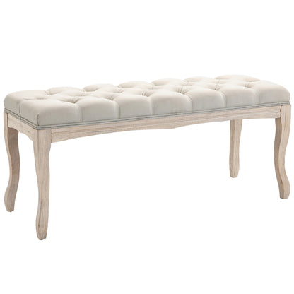 Gestoffeerde Bank – Schoenenbank – Zitbank – Opbergbank – Voetenbank – Linnen Bekleding – Houten Frame – 110 x 40 x 48 cm – Beige