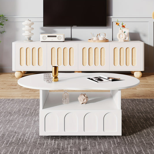 Salontafel – Koffietafel – Bijzettafel – Woonkamertafel – Tafel – Wolkvormig – Wit – Met Lades En Opbergruimte – Onderhoudsvrij Zonder Elektriciteit