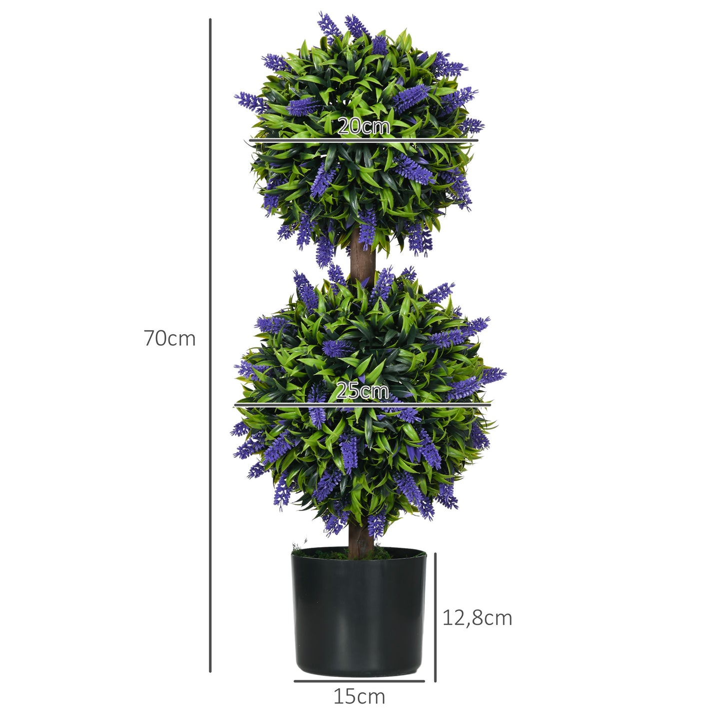 Kunstlavendel – Nep Lavendelplant – Sierplant – Kunstbloemen – Kunstplant Set – UV-Bestendig – 70 cm Hoog – Met Cementpot