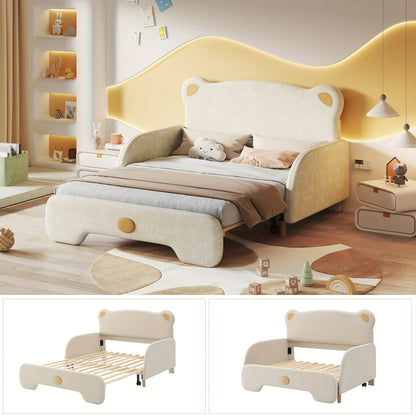 Berenbed – Berenbedbank – Kinderbed – Slaapbank – Uitschuifbed – Beige Kleur – Zachte Beschermranden – Duurzaam Bamboe Materiaal