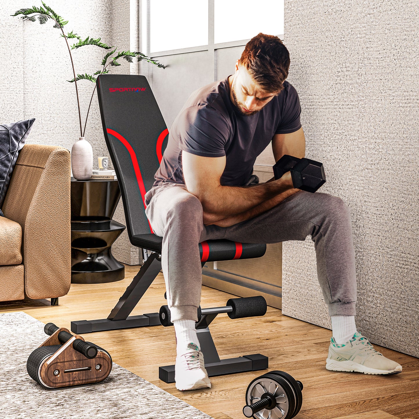 Fitnessbank – Inklapbare Trainingsbank – Krachtbank – Dumbbellbank – Workoutbank – Zes Verstelbare Rugleuningstanden – Stevig Gepoedercoat Stalen Frame – Zwart