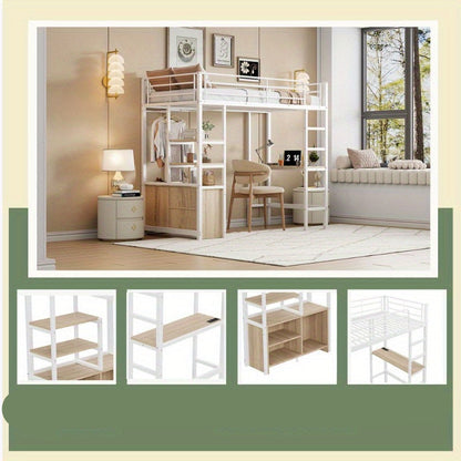 Hoogslaper – Kinderhoogslaper – Stapelbed – Eenpersoonsbed – Bedhuisje – Met Bureau – Stevig Metalen Frame – 90x200 cm – Wit