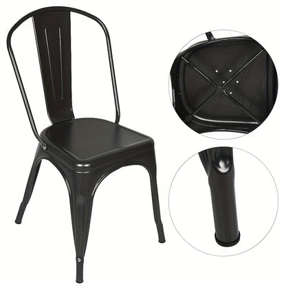 Set van 4 Industriële Metalen Eetkamerstoelen – Zwarte Stapelbare Stoelen van Duurzaam Metaal – Stevige Constructie voor Restaurant, Eetkamer of Horecagebruik (43 x 46 x 85 cm)