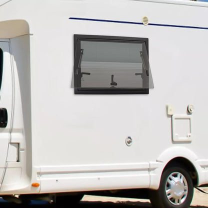 Camperraam – Camperraam Schuifraam – Caravanraam – Trailerraam – Ombouwraam – Uitklapbaar – 65° Opening – Aluminium Frame – Gehard Glas – Insectenhor – 60x45 cm – Zwart