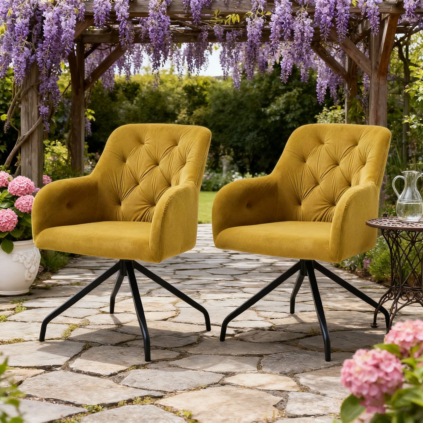 Living Room & Dining Room Velvet Chairs Set of 2, Rotating Upholstered Armchair with Sturdy Metal Legs, Elegant Kitchen Seating