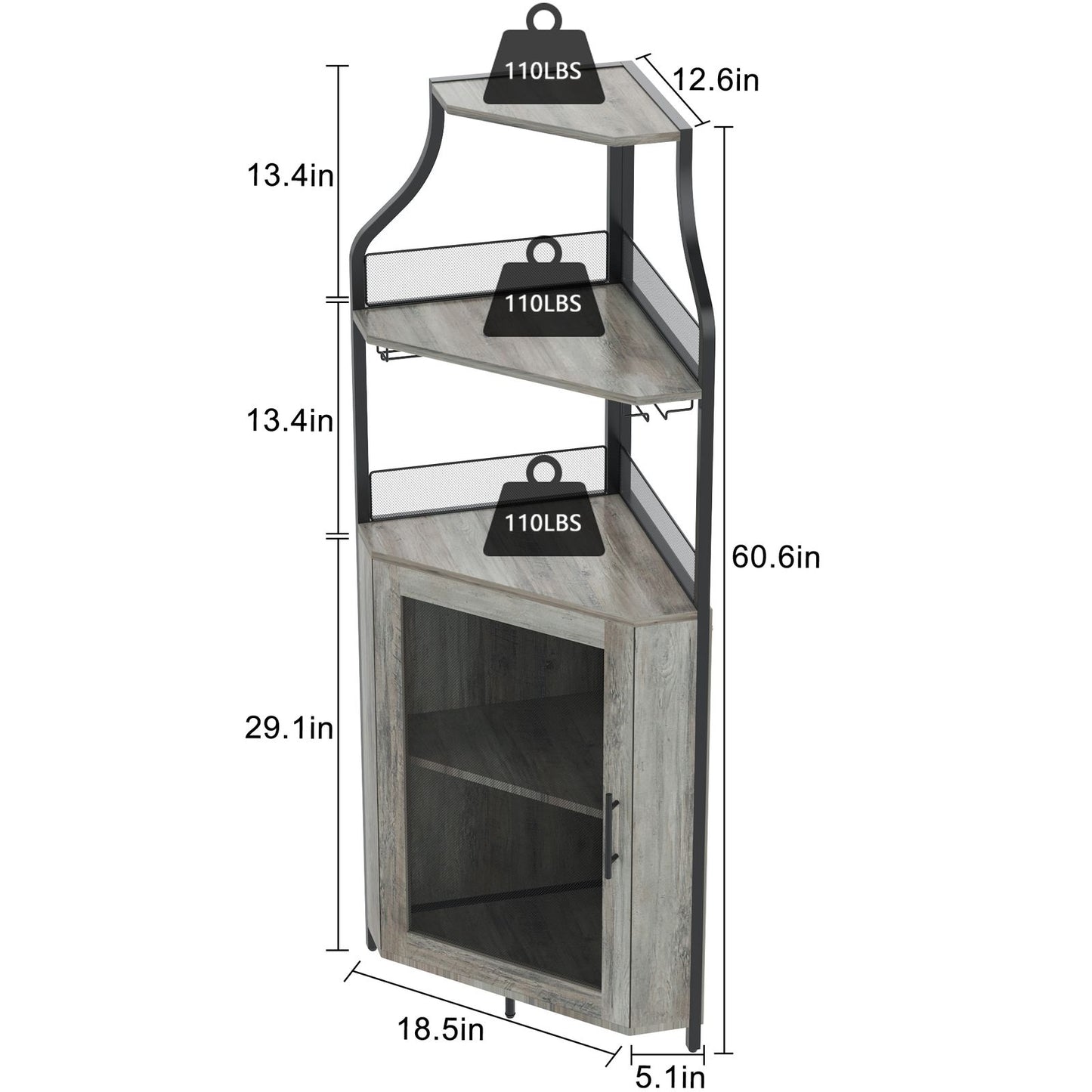 Modern Wine & Liquor Corner Bar Cabinet with Glass Rack - -Standing Storage Cabinet Suitable for Living Room, Dining Room - Wine Shelf with Mesh Door & Assembly Required