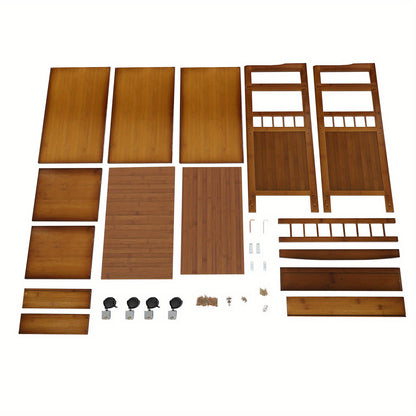 Bamboe Kastje – Opbergwagen – Opbergkast – Opbergrek – Ladekast – 52x30x80 cm – 4 Wielen Met Rem – Stevig Bamboehout