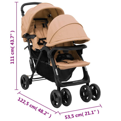 Tandem Buggy – Duo Buggy – Dubbele Kinderwagen – Tweelingwagen – Duobuggy – Stalen Frame – Verstelbare UV-Zonnekap – Opvouwbaar