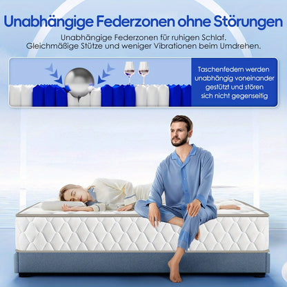 Matras – Matrassen – Tweepersoonsmatras – 7-Zones Matras – Pocketvering Matras – 160x200 cm – Stevigheid Niveau 3 – Ademend Koudschuim 22 cm Hoog