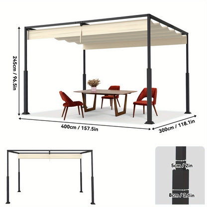 Pergola – Tuinoverkapping – Prieel – Zonnescherm – Tuinpaviljoen – 3x3 Meter – Schuifbaar Dak – Stalen Frame