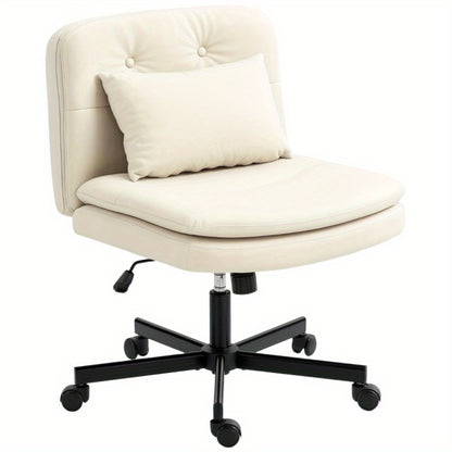 Bureaustoel – Office Chair – Bureaustoel Zonder Armleuningen – Draaistoel – Bureaustoelen Met Wieltjes – Lichtbruin – Verstelbare Zithoogte – Extra Kussen Voor Comfort