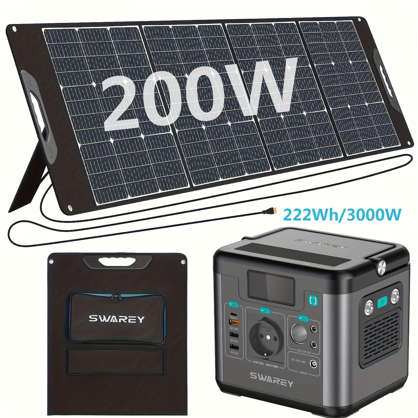 Powerstation – Draagbare Generator – Mobiele Stroomvoorziening – Zonne-energiecentrale – Noodstroombackup – 300W AC Uitgang – 200W Zonnepaneel Met 222Wh Lithiumbatterij