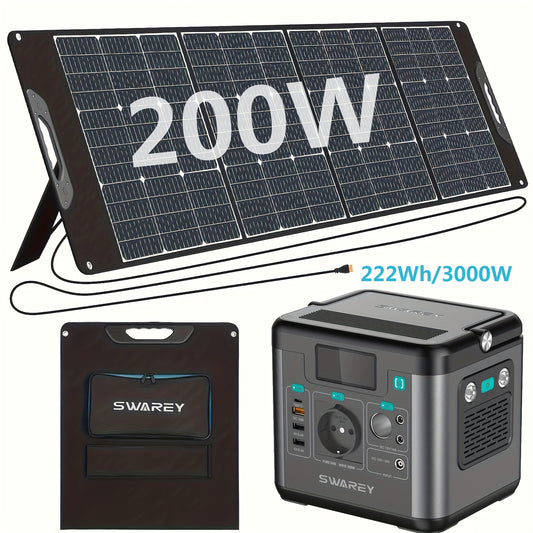 Powerstation – Draagbare Generator – Mobiele Stroomvoorziening – Zonne-energiecentrale – Noodstroombackup – 300W AC Uitgang – 200W Zonnepaneel Met 222Wh Lithiumbatterij
