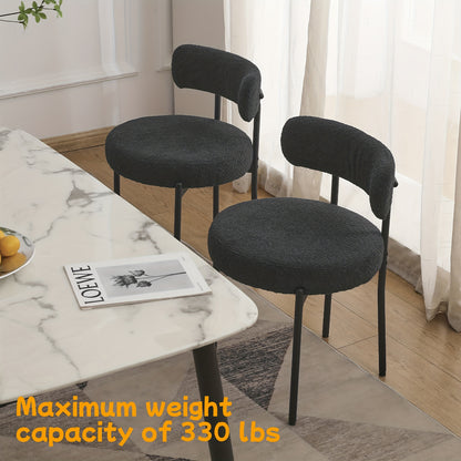 Eetkamerstoel – Keukenstoel – Stoel – Kuipstoel – Set van 4 – Bouclé Bekleding – Zwart Metalen Frame – Comfortabele Gebogen Rugleuning