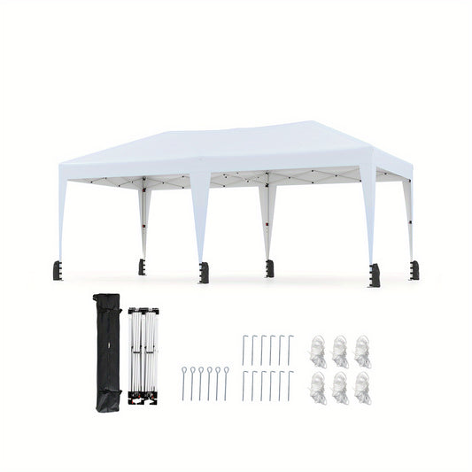 Partytent – Paviljoen – Tuintent – Feesttent – Opvouwbare Tent – 590x300 cm – Pop-up & Verstelbare Hoogte – Waterbestendig Oxford Stof met Draagtas met Wieltjes