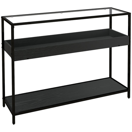 Sidetable – Haltafel – Opbergtafel – Console – Binnenkomsttafel – Zwart Gelakt – Compact Ontwerp Met 2 Planken