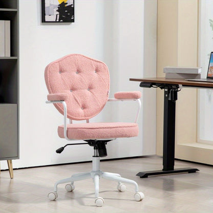 Bureaustoel – Bureaustoel Ergonomisch – Werkstoel – Computerstoel – Kantoorstoel – Verstelbare Hoogte – Teddy Fleece Bekleding Roze