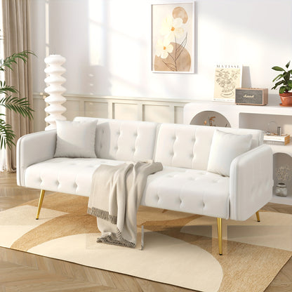 Bankbed – Slaapbank – Bedbank – Sofa – Logeerbed – Modern Wit – Verstelbare Rugleuning & Armleuningen – Handmatige Bediening Zonder Elektriciteit