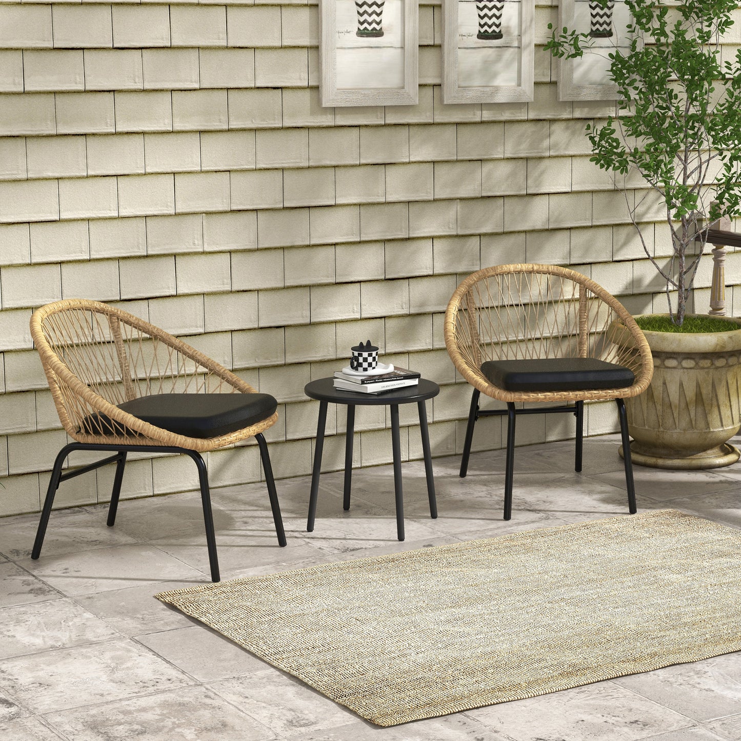 Rattan Loungeset – Tuinset – Bistroset – Balkonmeubilair – Buitenmeubilair – Geel – 2 Comfortabele Stoelen – Onderhoudsvriendelijk PE Rattan