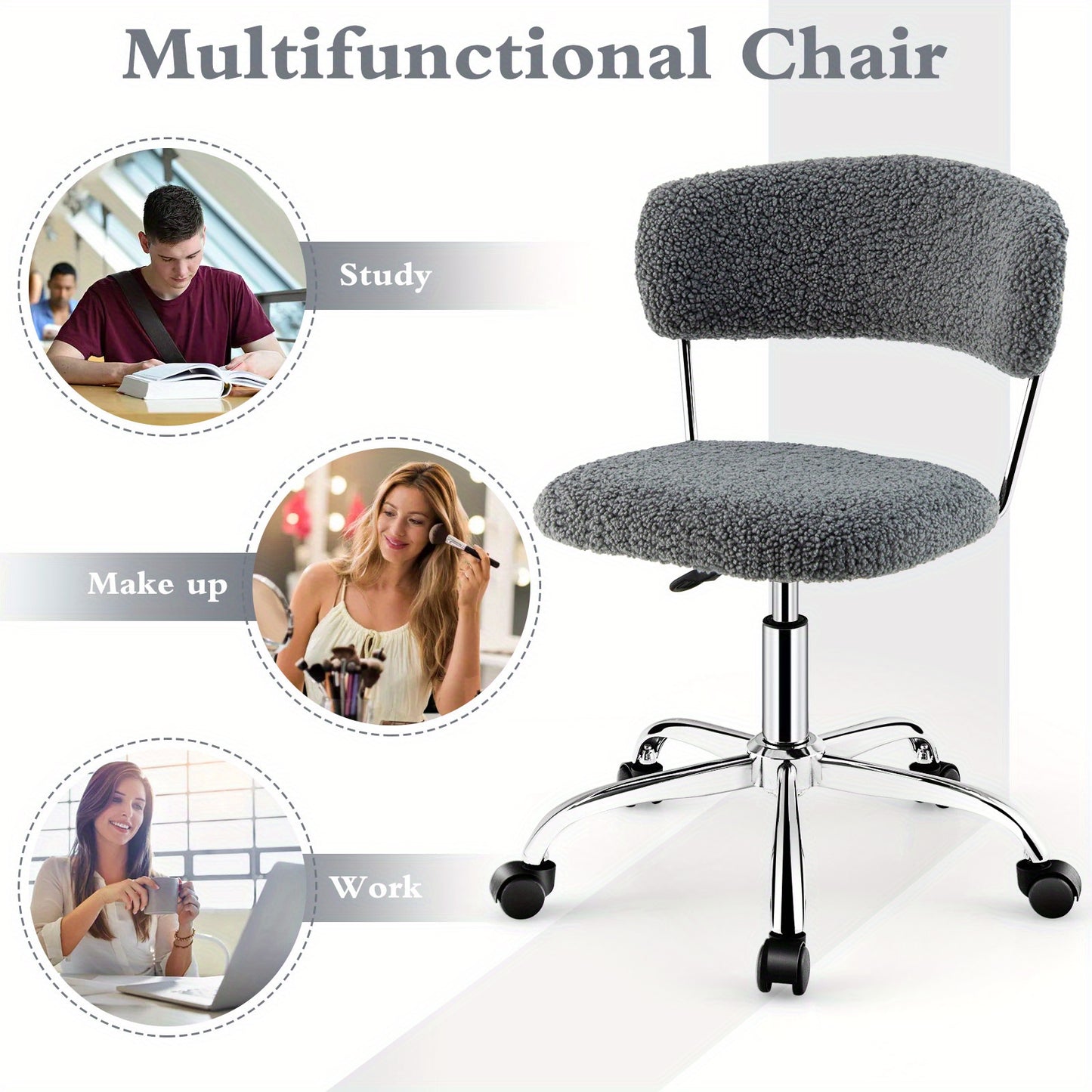 Bureaustoel – Office Chair – Gamestoel – Draaistoel – Bureaukruk – Verstelbare hoogte – Sherpa Bekleding Grijs